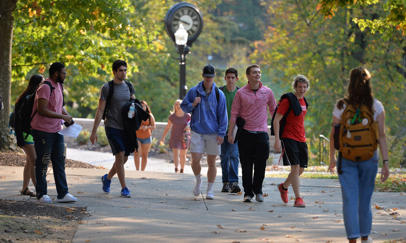 Students walking around campus