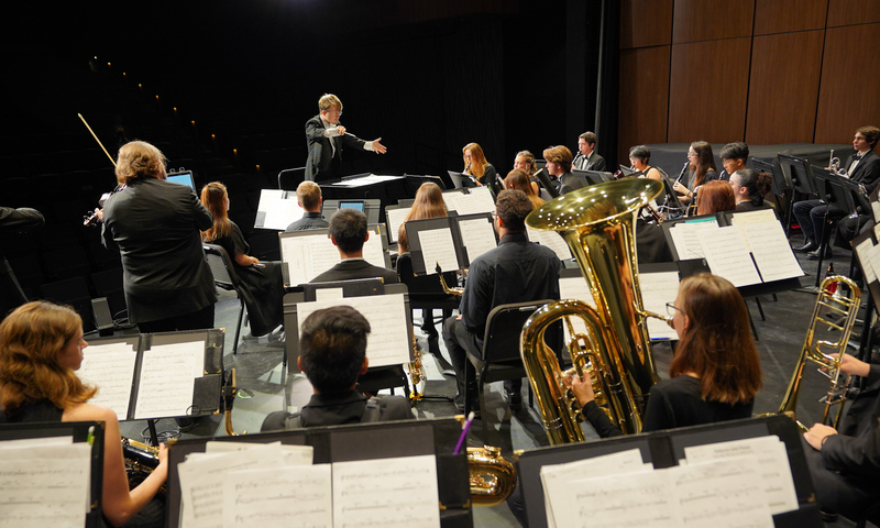 Members of the Denison wind ensemble perform