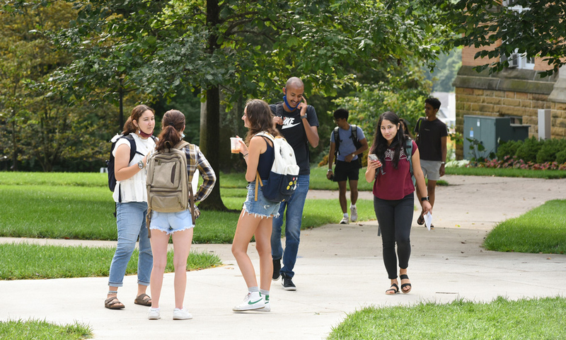 Students chatting on the quad