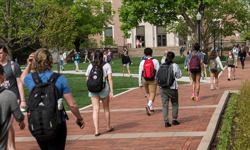 students walking on campus