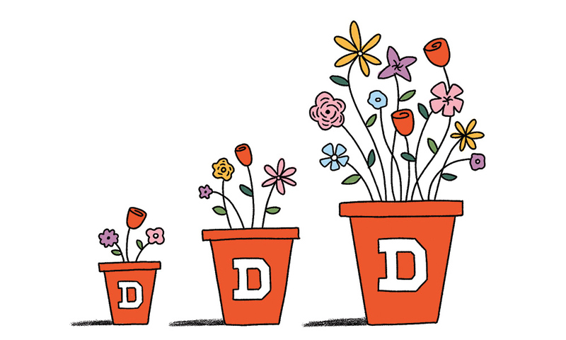 Illustration of flower pots with the Denison D growing