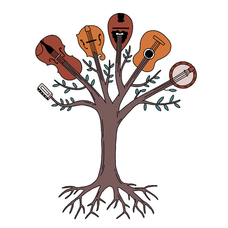 An illustration of a tree with string instruments as the branches