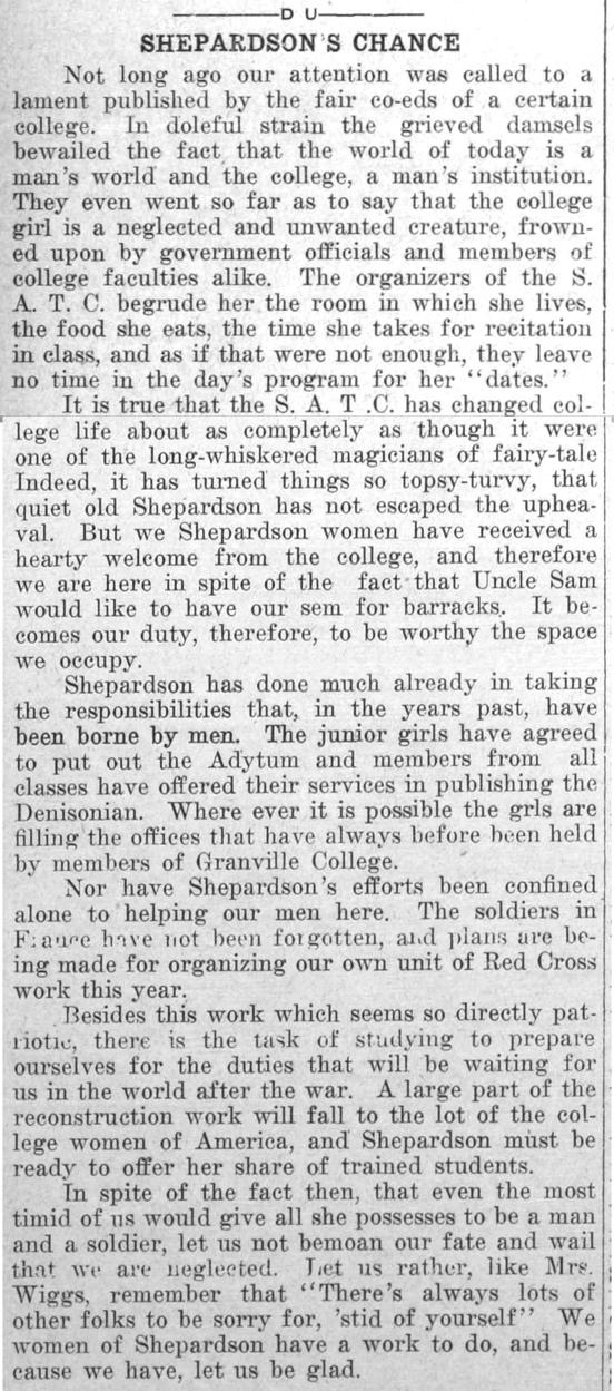 Newspaper clipping: "Shepardson's Chance"