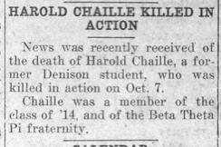 Newspaper clipping: "Harold Chaille Killed in Action"