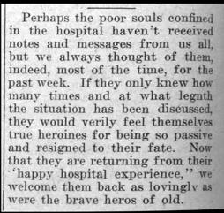 Newspaper clipping: "Perhaps the poor souls confined in the hospital haven't received notes..."