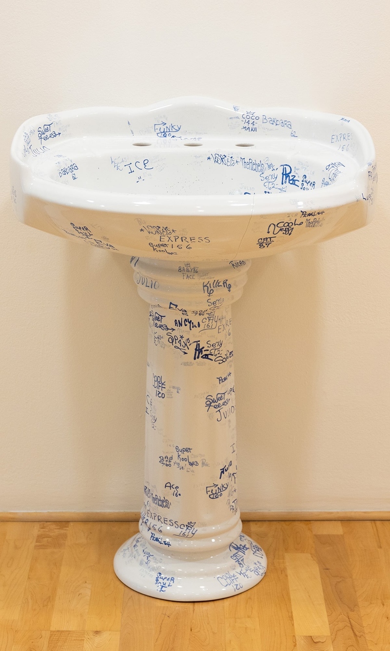 Blue and White Sink
