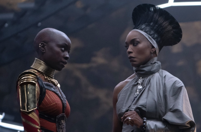 Danai Gurira as Okoye and Angela Bassett as Ramonda in Marvel Studios’ Black Panther: Wakanda Forever. (Eli Adé / Marvel)