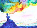 watercolor painting of a person meditating
