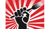graphic of fist with fork in it