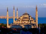 the blue mosque at sunse
