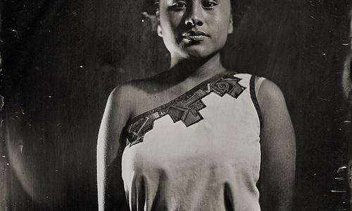 Will Wilson, Insurgent Hopi Maiden, Melissa Pochoema, Citizen of the Hopi Tribe, 2015, printed 2019, Archival pigment print from wet plate collodion scan, 50 x 40 in. Art Bridges.