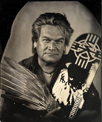 Will Wilson, Walt Pourier, citizen of Oglala Nation, Founder of the Stronghold Society, 2013, printed 2018, Archival pigment print from wet plate collodion scan, 8 x 10 in. Courtesy of the artist.