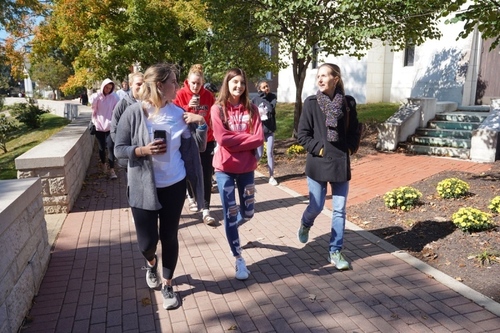 Students walking on chapel walk
