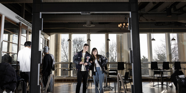 Charlie Kuchler ’26 and Truc Hoang ’26, co-founders of TruCha, a student-owned bubble tea shop in Slayter Hall.