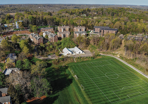 An aerial view of north quad and the IM field
