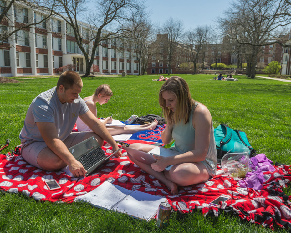 Students study on East Quad