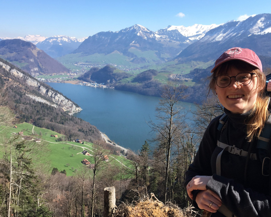 Rachel Abbott '19 backpacking in the Swiss Alps.
