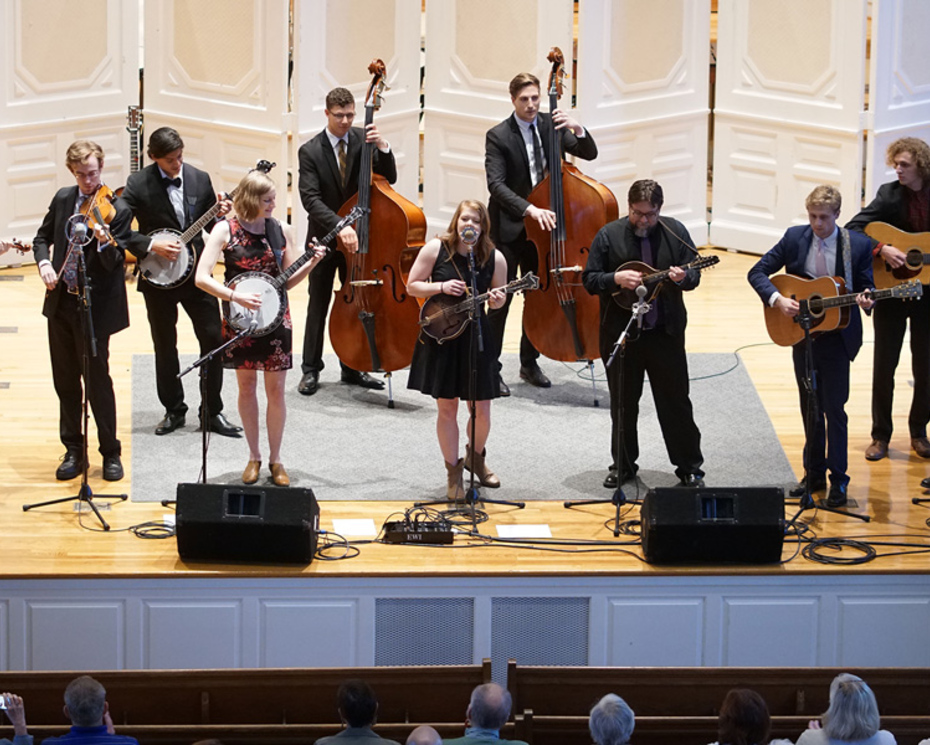Bluegrass students performing in Swasey Chapel