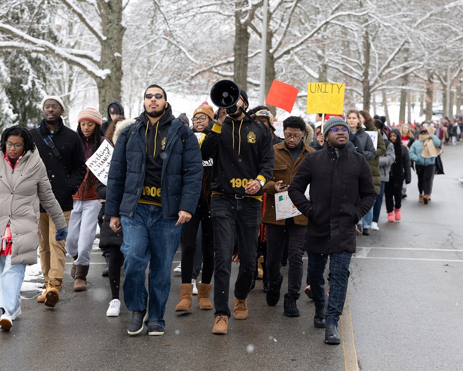 Hundreds of Denison students, faculty, and staff join in the MLK Celebration march. Hundreds of Denison students, faculty, and staff join in the MLK Celebration march.