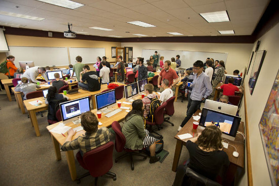 classroom of working students