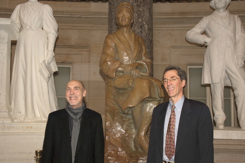Eugene Daub (left) and Rob Firmin ’70 (right) with their bronze sculpture of Rosa Parks at the unveiling in National Statuary Hall. Photo credit: Office of the Architect of the Capitol.