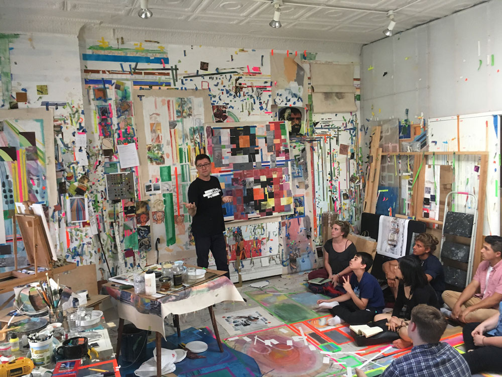Students in artist's studio