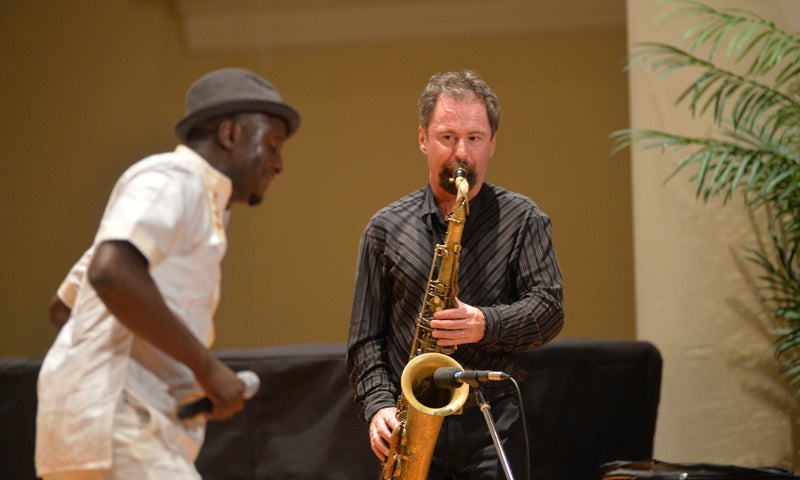 Saxophone player during Dafrakura performance