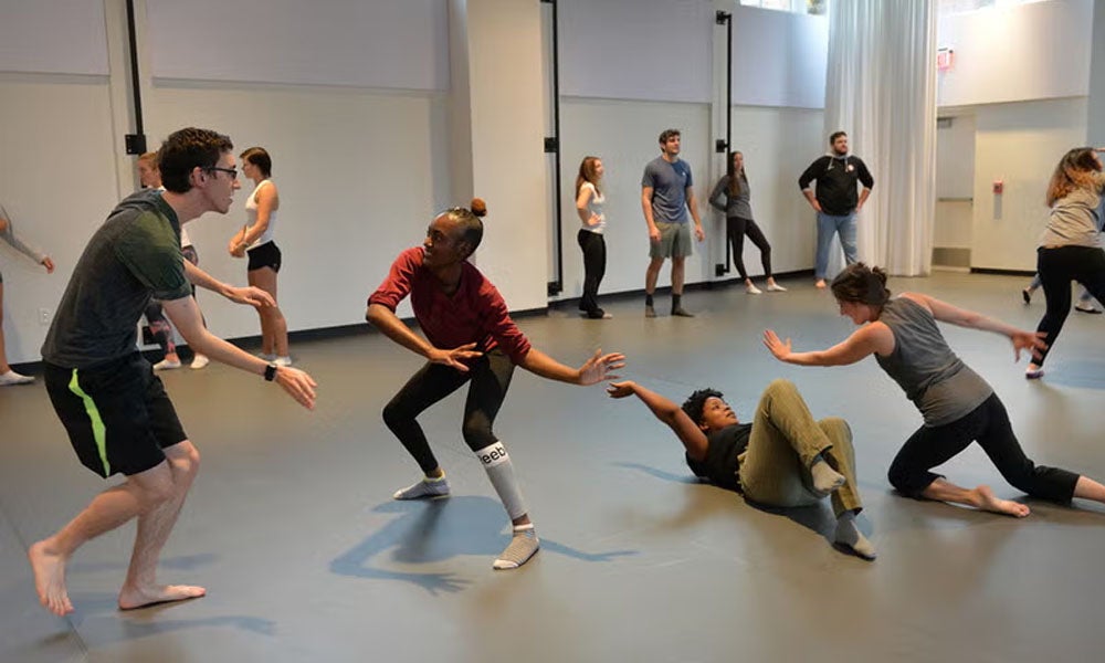 Students working on movement for the stage.