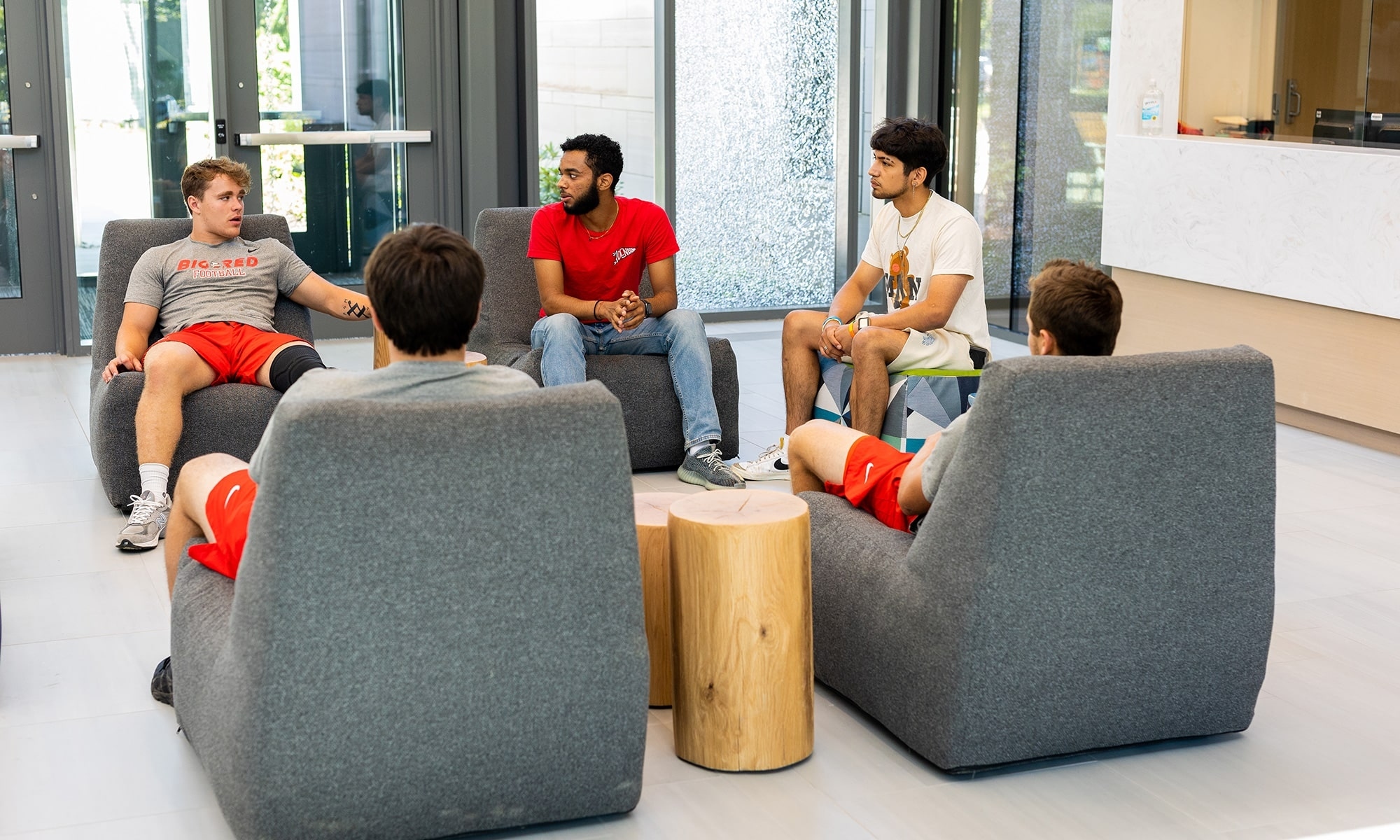 Students in the lobby