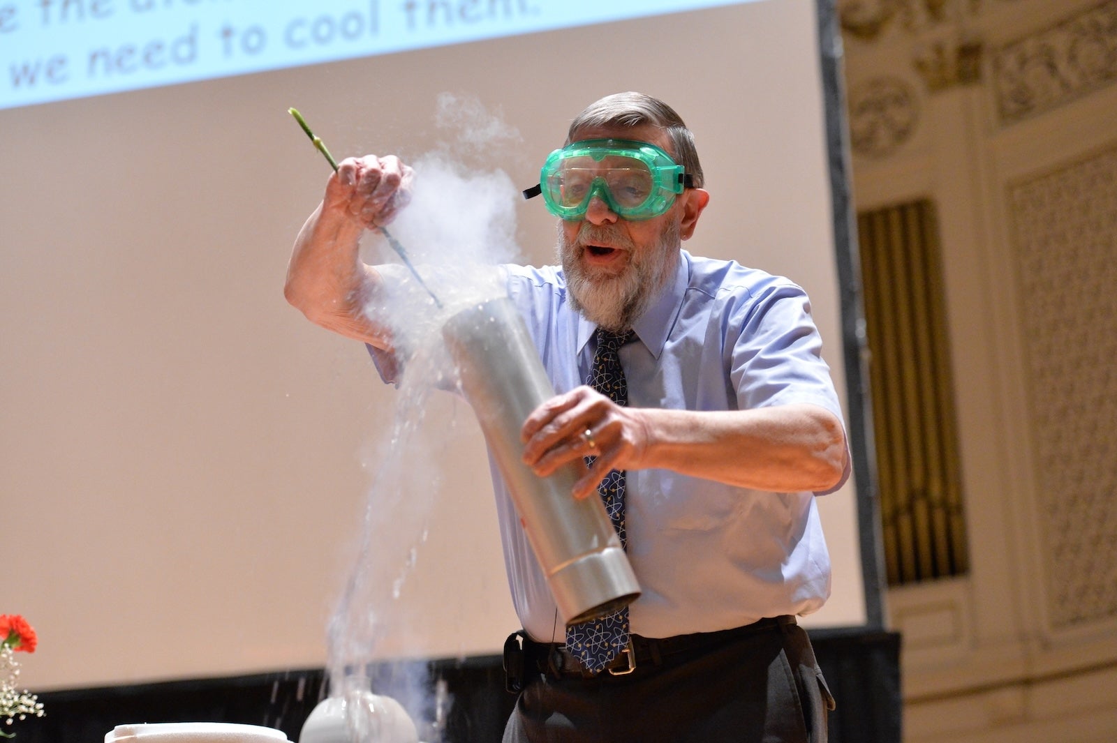Nobel Laureate William Phillips performs experiments during the Anderson Lecture