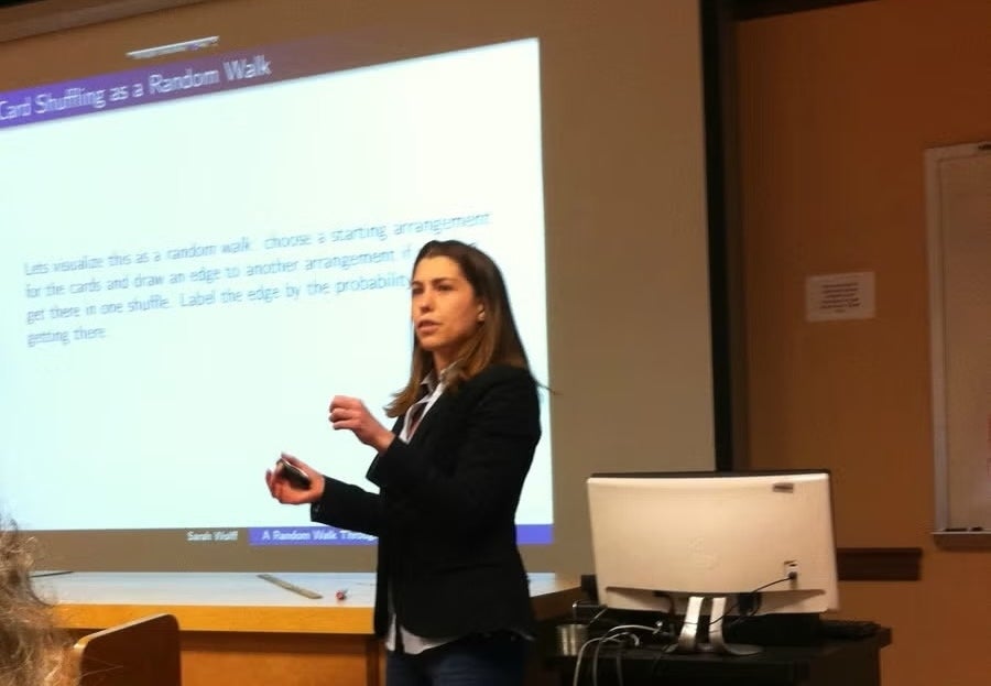 Associate Professor Sarah Wolff presented research to the DSA in a past presentation: 'A random walk through algebra'.