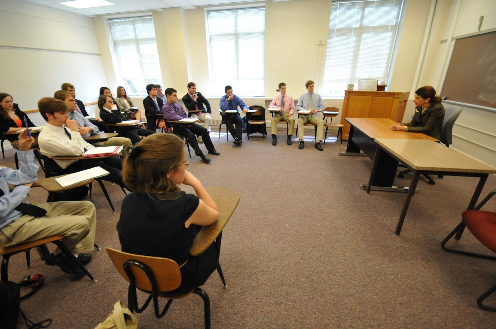 Senator Olympia Snowe speaks in class