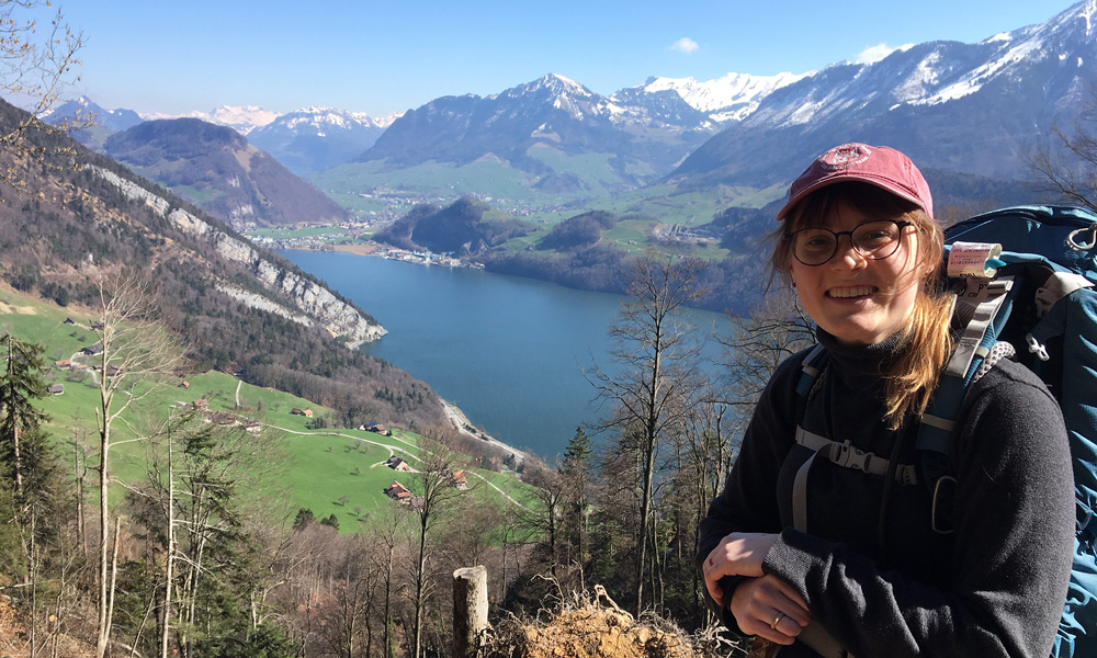 Rachel Abbott '19 backpacking in the Swiss Alps.