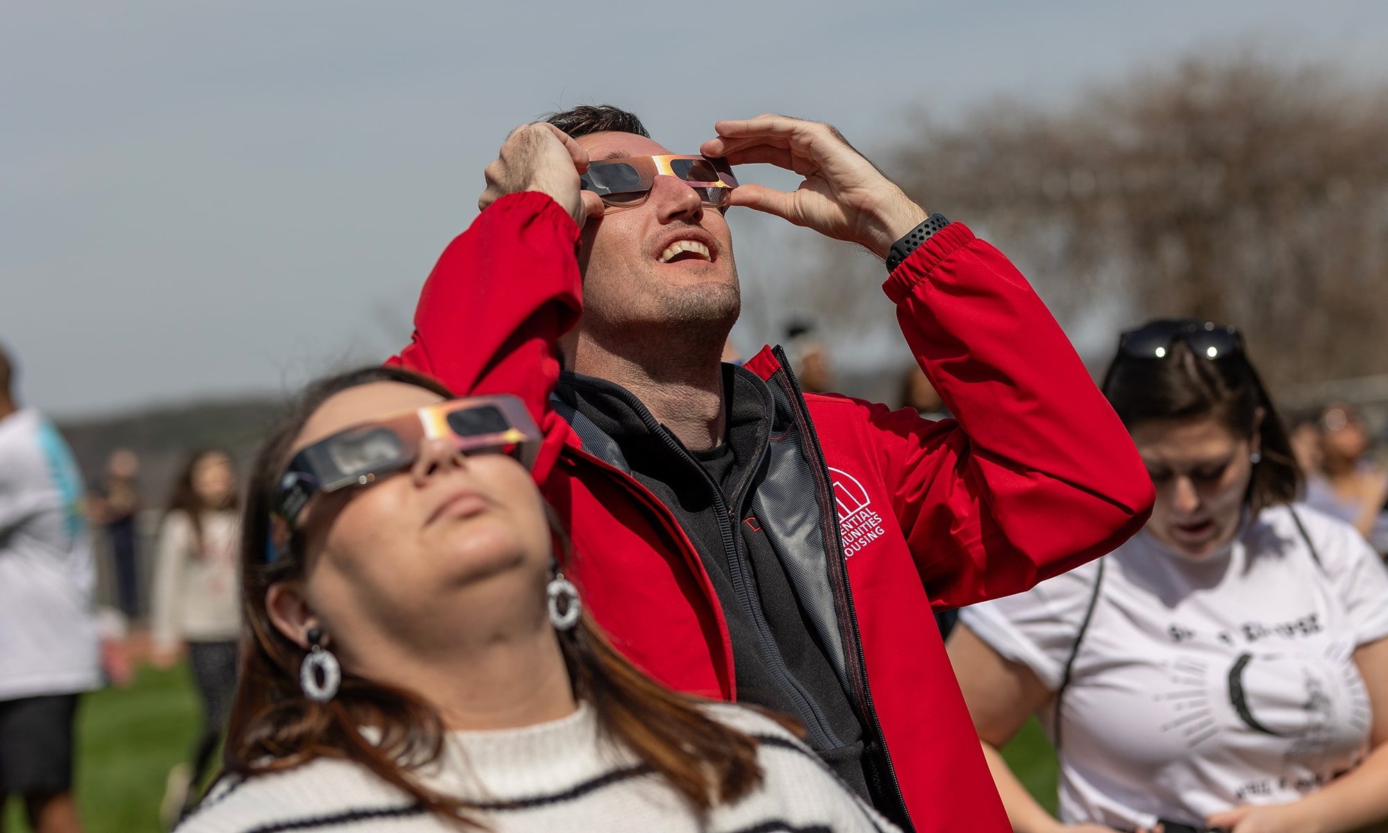 Staff watching the solar eclipse