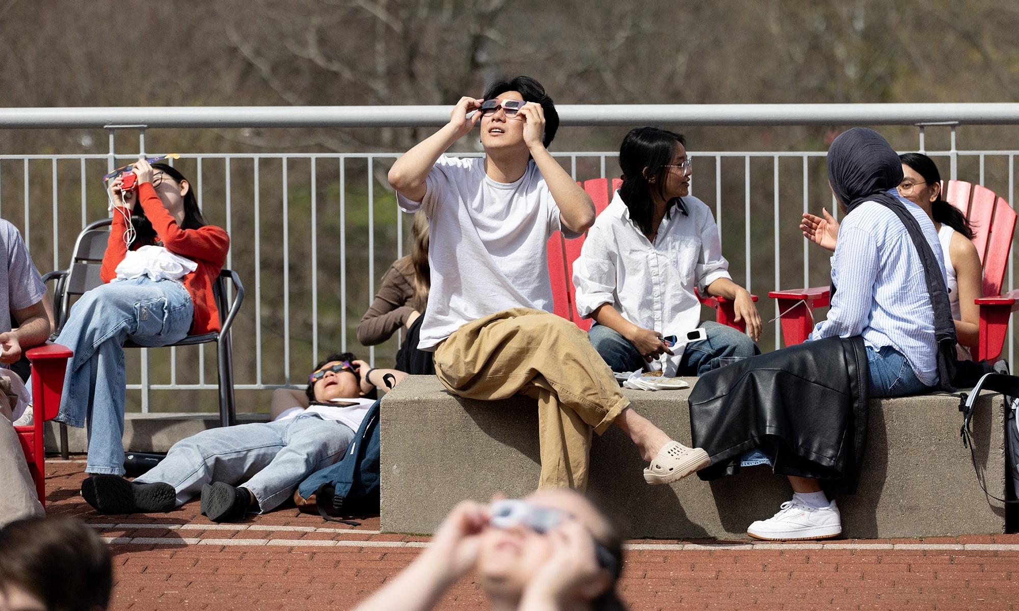 Students watching the solar eclipse