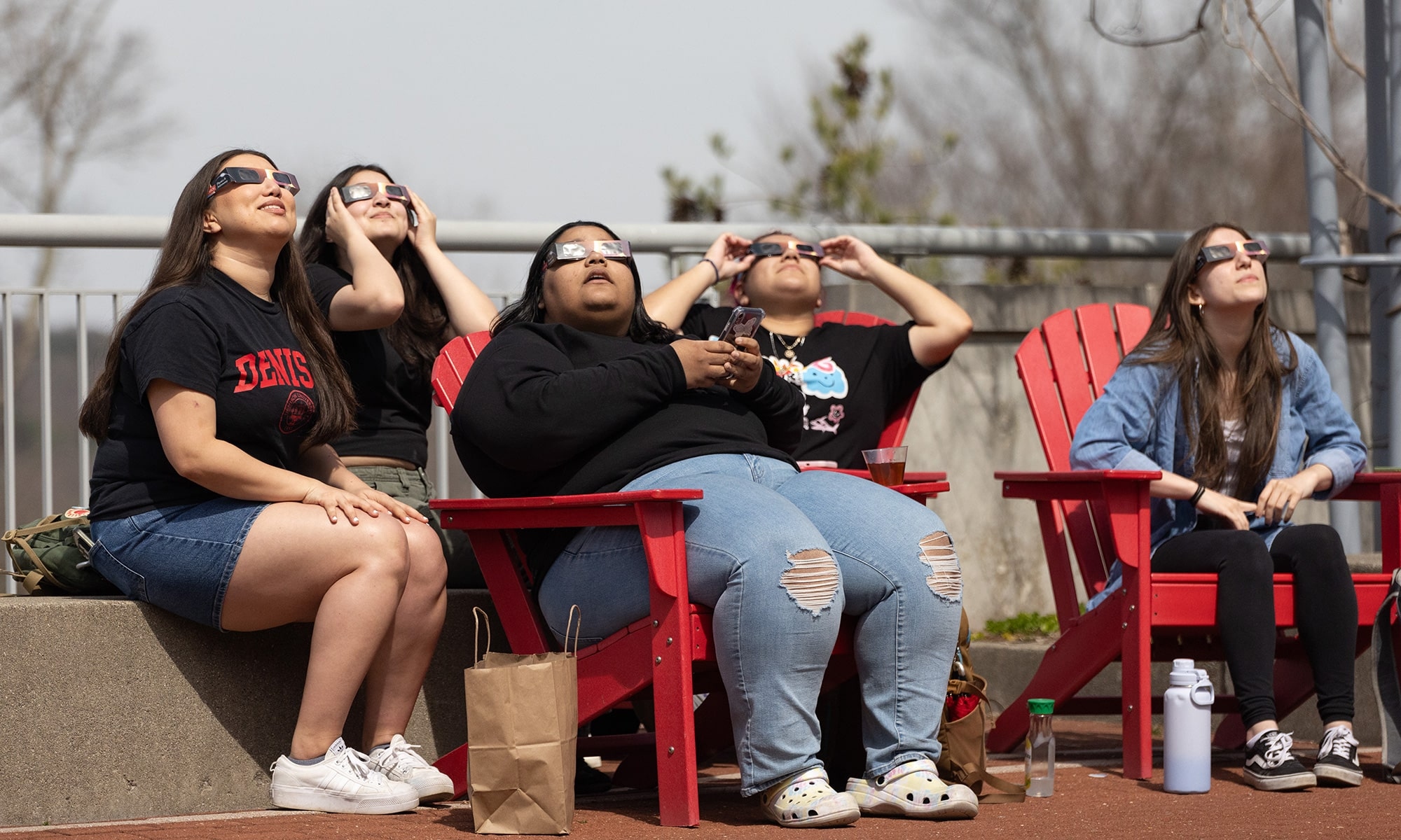 Students watching the solar eclipse