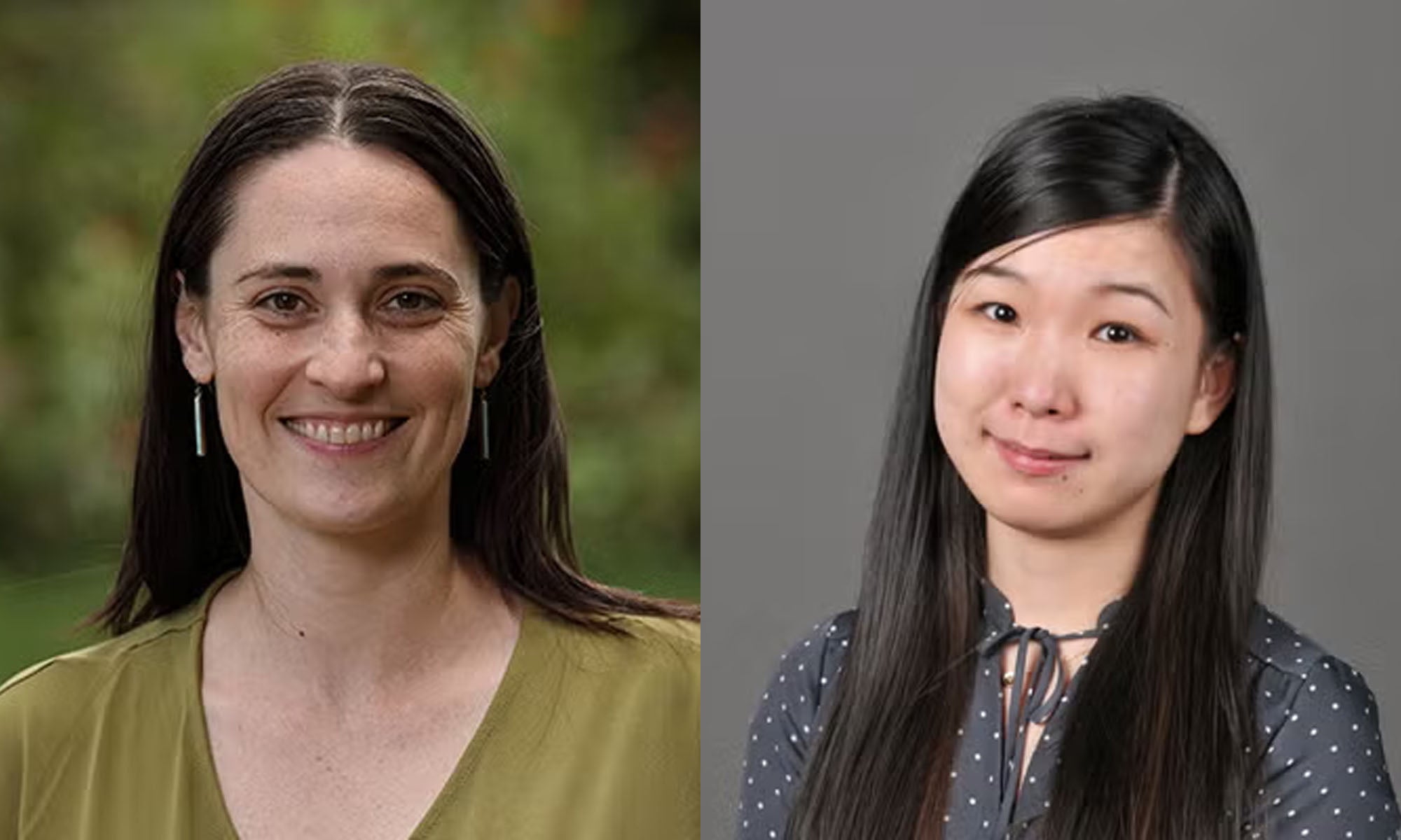 Profile photos of Denison faculty members, Mary Elizabeth Beaton, assistant professor of Spanish, and Zhe Wang, assistant professor of data analytics