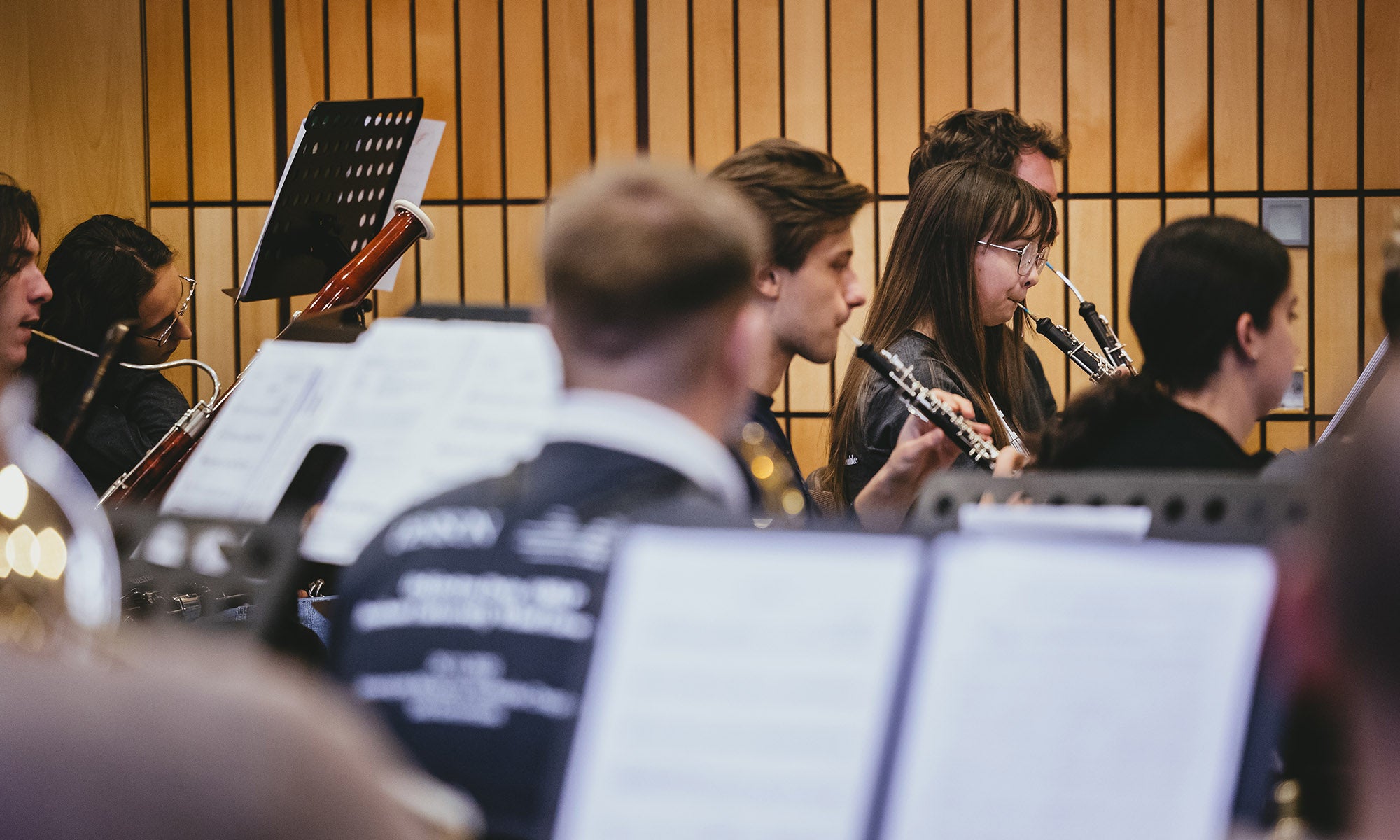 Musicians in rehearsal for a concert.
