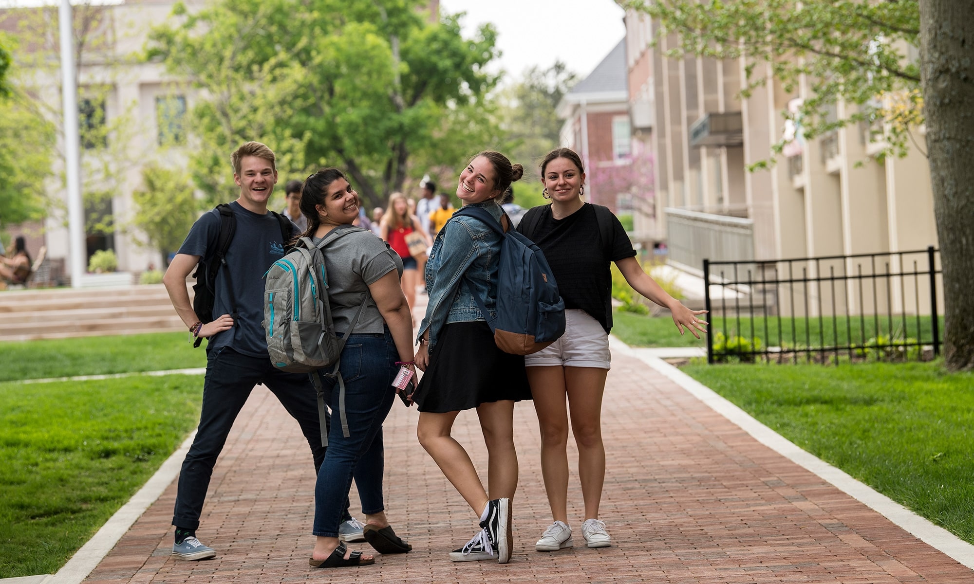 Students posing on academic quad