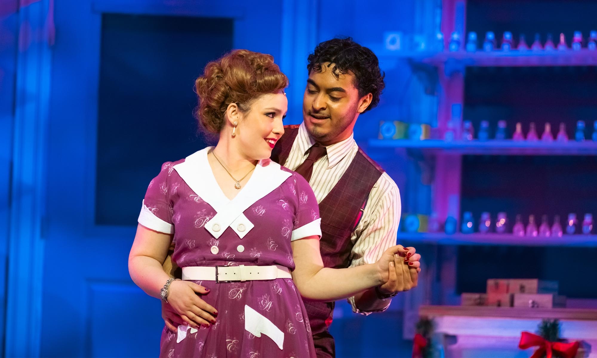 Two Denison Music Theatre students perform a song and dance number from 'She Loves Me.'