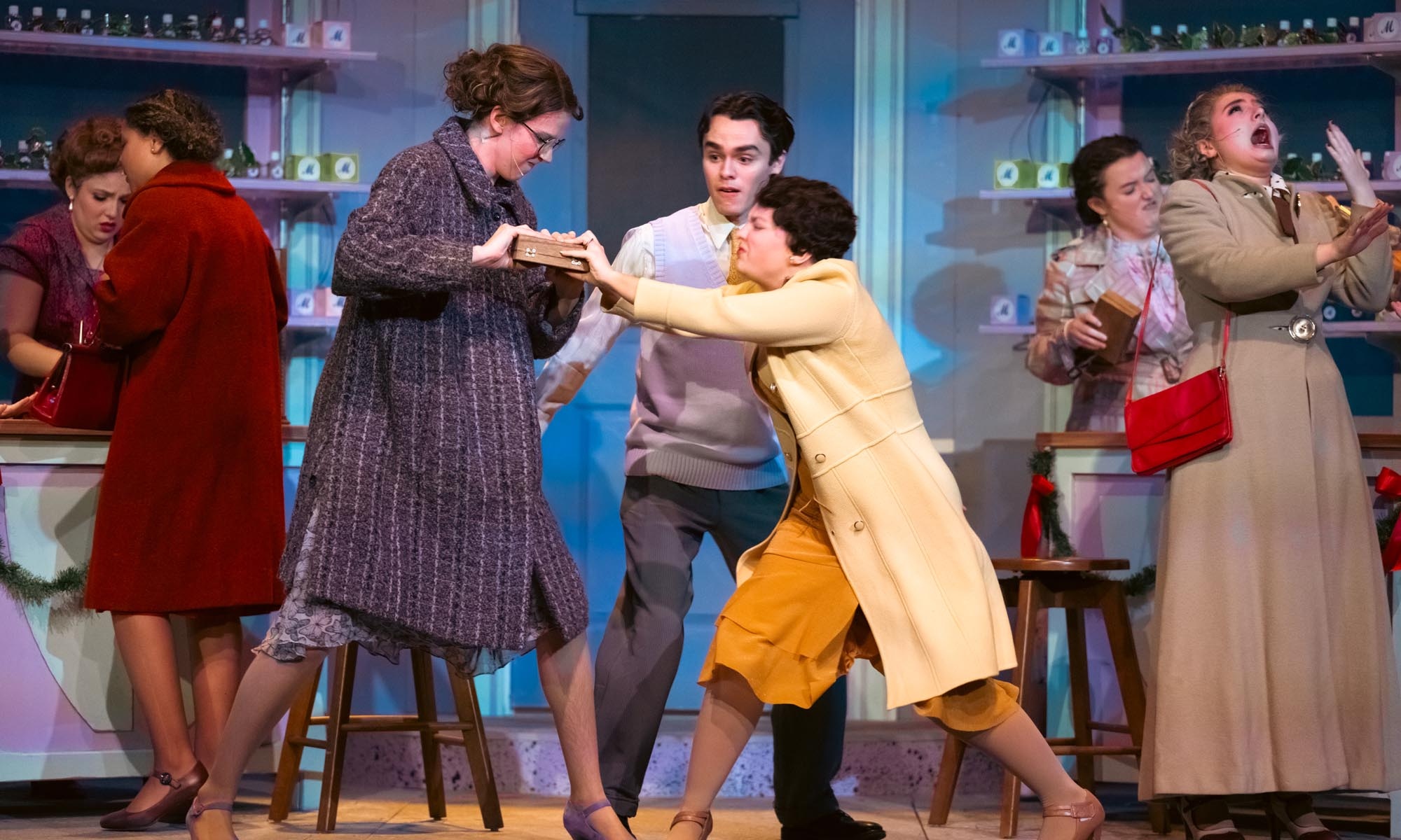Denison Music Theatre students perform an ensemble number staged to look like an intense holiday shopping trip during a production of 'She Loves Me.'
