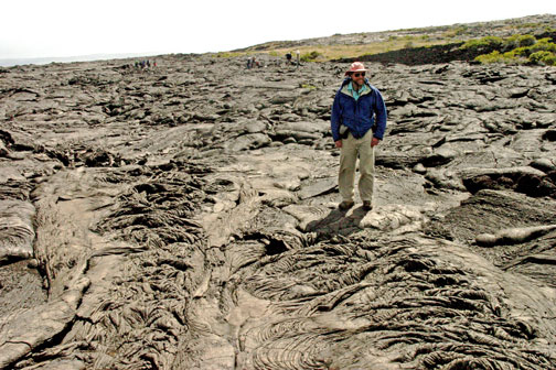 Prof. Greene and students on classic pahoehoe lava from the 1969-74 eruptions of Mauna Ulu