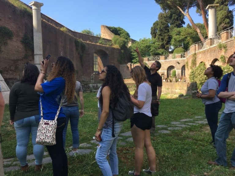 Students looking at ruins