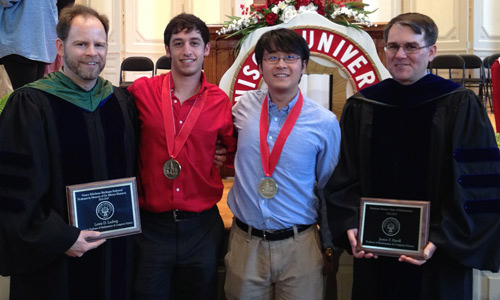Mathematics majors Yubo "Paul" Yang ’14 and Danny Persia ’14 were awarded Denison's highest honor at the Academic Awards Convocation