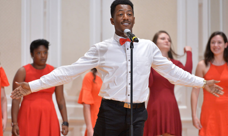 Devonta Dickey '18 singing at Big Red Weekend
