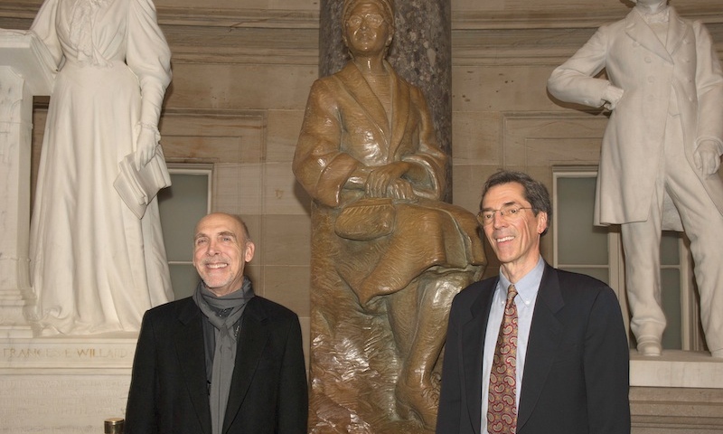 Eugene Daub (left) and Rob Firmin ’70 (right) with their bronze sculpture of Rosa Parks at the unveiling in National Statuary Hall. Photo credit: Office of the Architect of the Capitol.