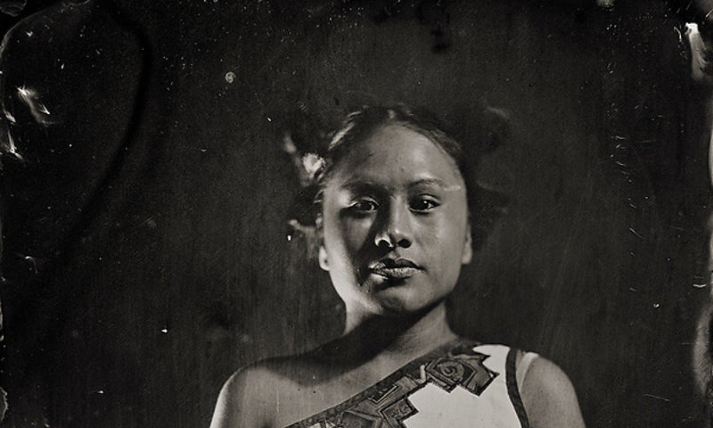 Will Wilson, Insurgent Hopi Maiden, Melissa Pochoema, Citizen of the Hopi Tribe, 2015, printed 2019, Archival pigment print from wet plate collodion scan, 50 x 40 in. Art Bridges.