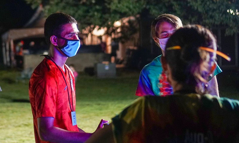 	 First Year students and Aug-O leaders play socially distant games at the Sizzle