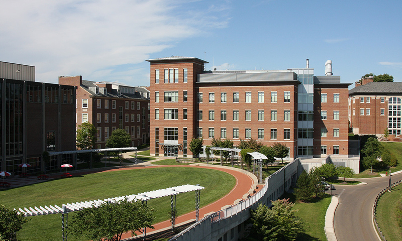 A view of Talbot hall and the campus commons