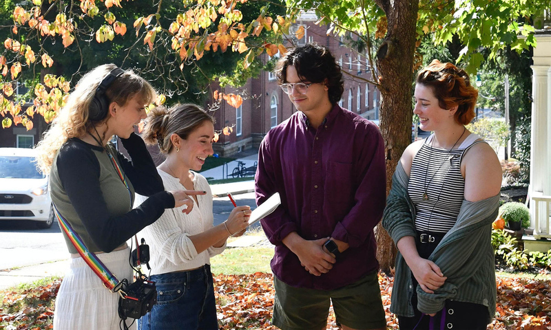 Denison students from the Reporting Project conducting an interview.